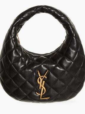 Saint Laurent Black Quilted Leather Shoulder Bag with Gold YSL Emblem